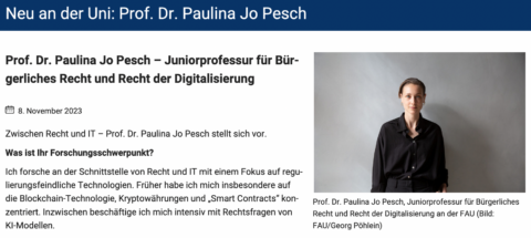 Zum Artikel "Zwischen Recht und IT – Prof. Dr. Paulina Jo Pesch stellt sich vor"